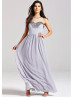 Gray Chiffon Sheer Neckline Long Prom Dress